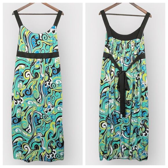 madison leigh Dresses & Skirts - Madison Leigh Sundress Size 16W Multicolor Paisley Stretch Strappy Sleeve Belted